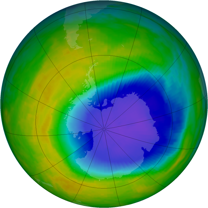 Antarctic ozone map for 25 October 1992